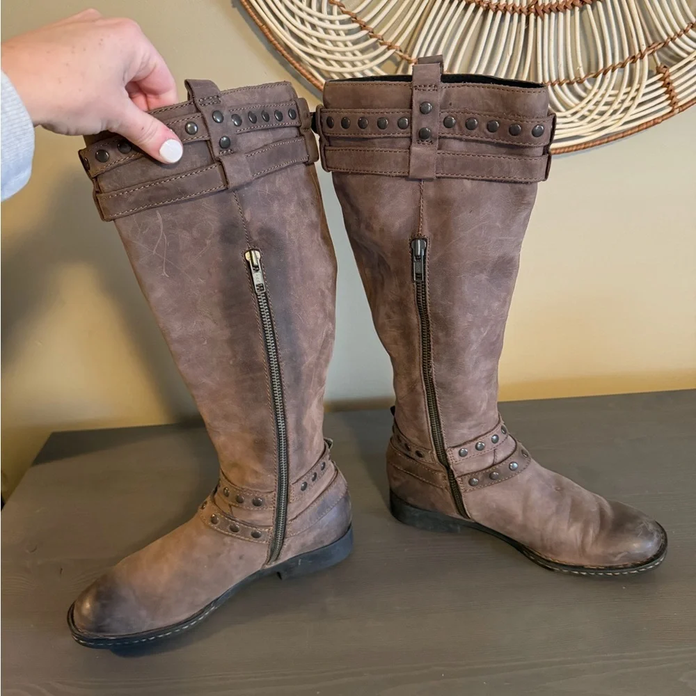 Born Gwynn Harness Brown Leather Knee High Boots